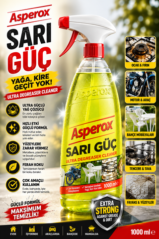 Asperox Sarı Güç Powerful Grease & Dirt Remover Spray – 1L